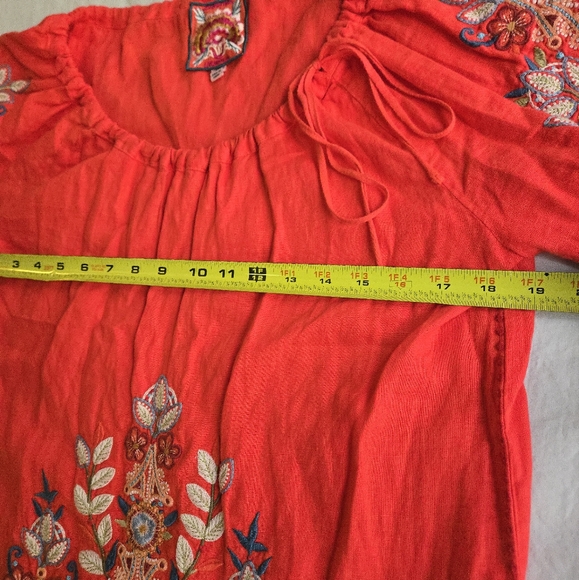 Johnny Was Maisie Peasant Tie Blouse Red  Embroidered Linen Top - Picture 8 of 11
